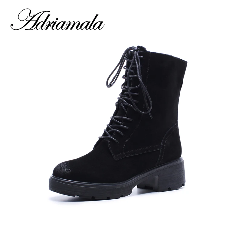 

2018 Cow Suede Ladies High Heel Boots Basic Round Toe Wedges Zipper New Ankle Boots For Women Autumn Fashion Adriamala