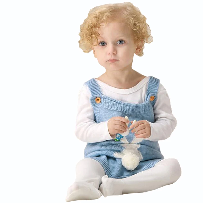 

Baby Bodysuits 2019 Fall Newborn Girls One Piece Jumpsuits Cute 3D Rabbit Knit White Sleeveless Toddler Sweaters Infant Overalls