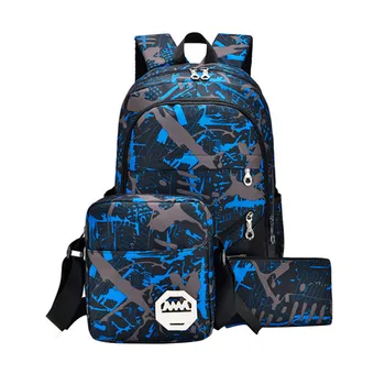 

3pcs waterproof oxford fabric boys school bags backpack for teenagers pencil case blue book bag boy shoulder schoolbag #xqx