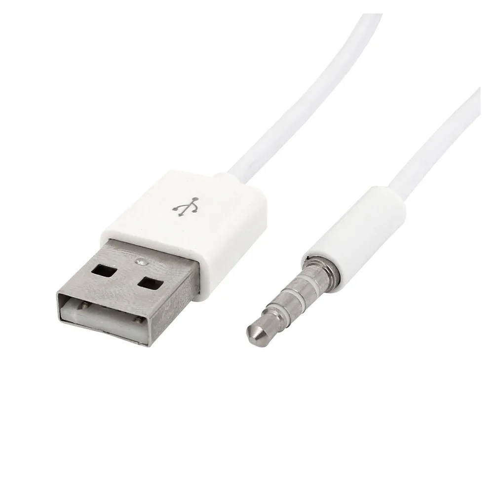 3.5mm Plug Audio AUX to USB 2.0 Plug Adapter Charging Cable 1M Whitein