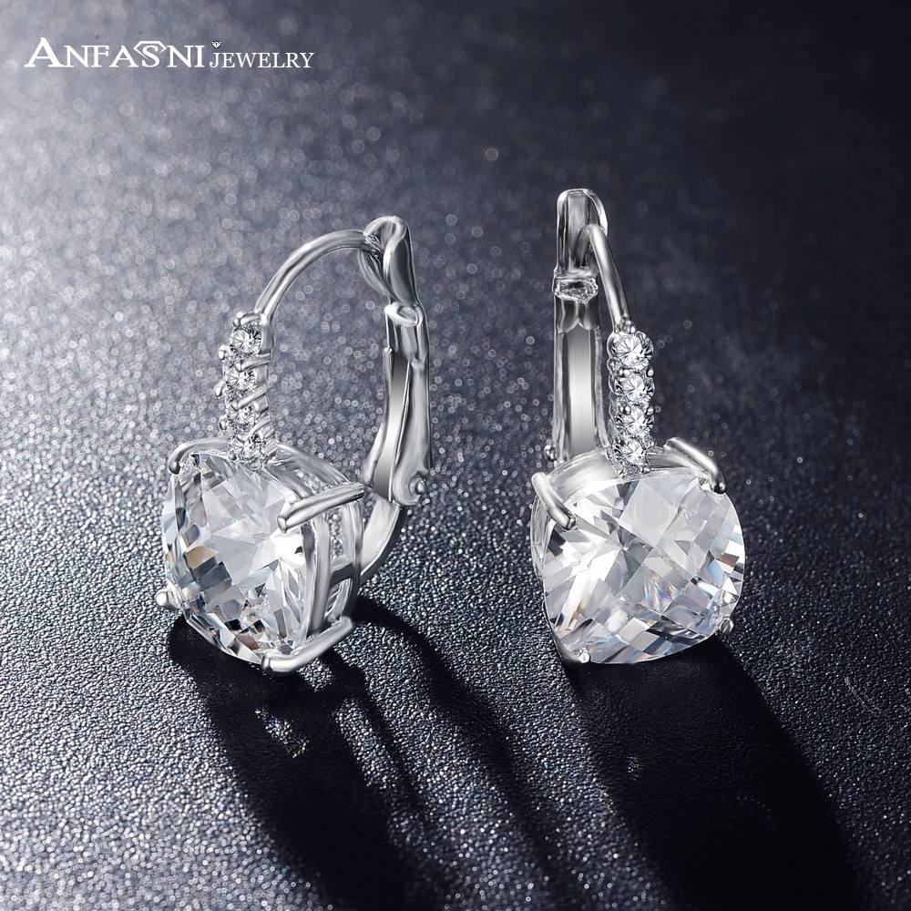 Image ANFASNI  Hot Sell Real Platinum Plated Hoop Earrings Clear Color  AAA Zircon Geometric Earrings For Women Jewelry CER0207 B