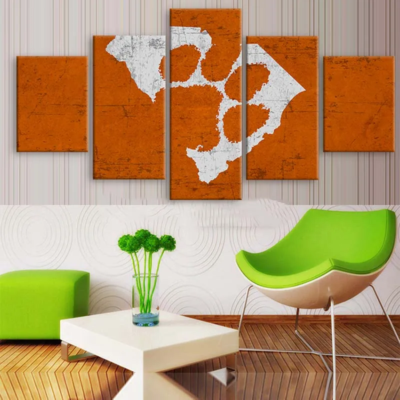Us 572 48 Off5 Panel Clemson Tigers Sports Team Logo Modern Home Wall Decor Canvas Picture Art Hd Print Painting On For Living Room In Painting