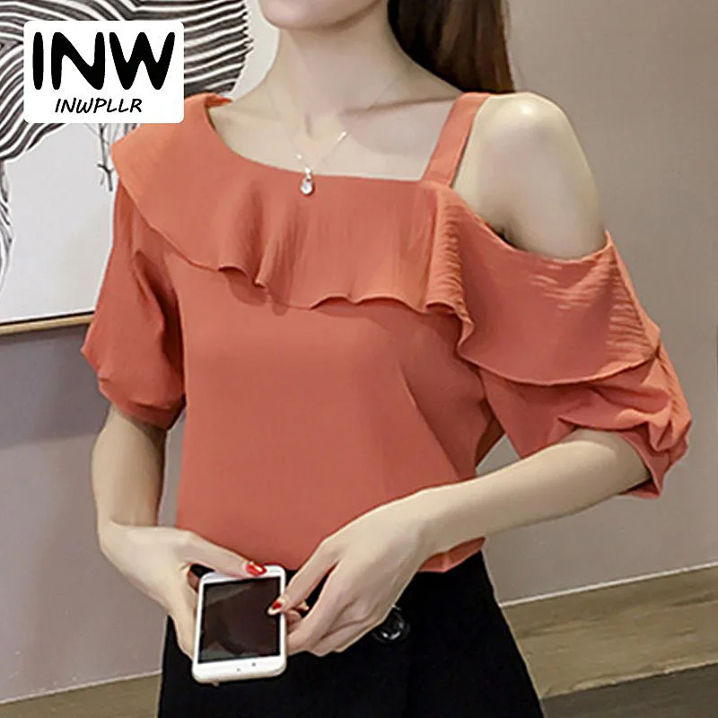 Blusa informal de gasa con Volantes para verano, camisa con un hombro al aire para ruffle blouse|ruffle fashion - AliExpress