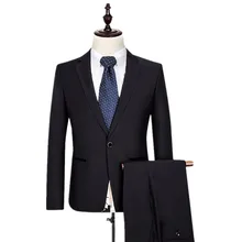 Деловой мужской костюм черная одна кнопка костюм одежда мужской тонкий костюм из двух частей костюм(Топы+ брюки