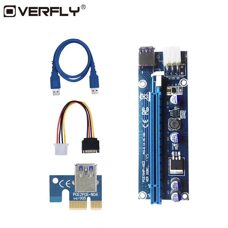 

Overfly 60cm PCI-E extender PCI Express Riser Card 1x to 16x USB 3.0 SATA to 6Pin IDE Molex Adapter for Mining BTC Miner Machine