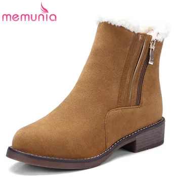 

MEMUNIA 2019 new arrival ankle boots women flock winter snow boots zipper round toe fashion square heels shoes woman size 33-43