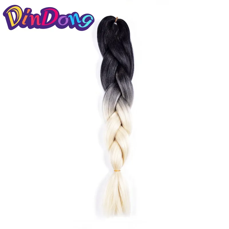 DinDong кроше с Омбре Джамбо косы 24 дюйма синтетические плетеные волосы для наращивания Черный Коричневый Белый - Цвет: P2/613
