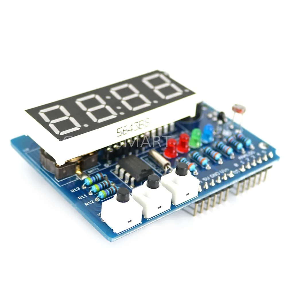 Часы щит RTC модуль DS1307 модуль многофункциональная плата расширения с 4 цифрами дисплей светильник сенсор и Термистор для Arduino
