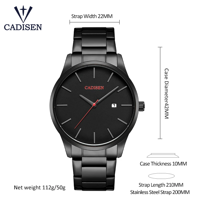Men Watch CADISEN Brand Military Wrist Watches Full Steel Famous Business Quartz Men Watch Clock Wa