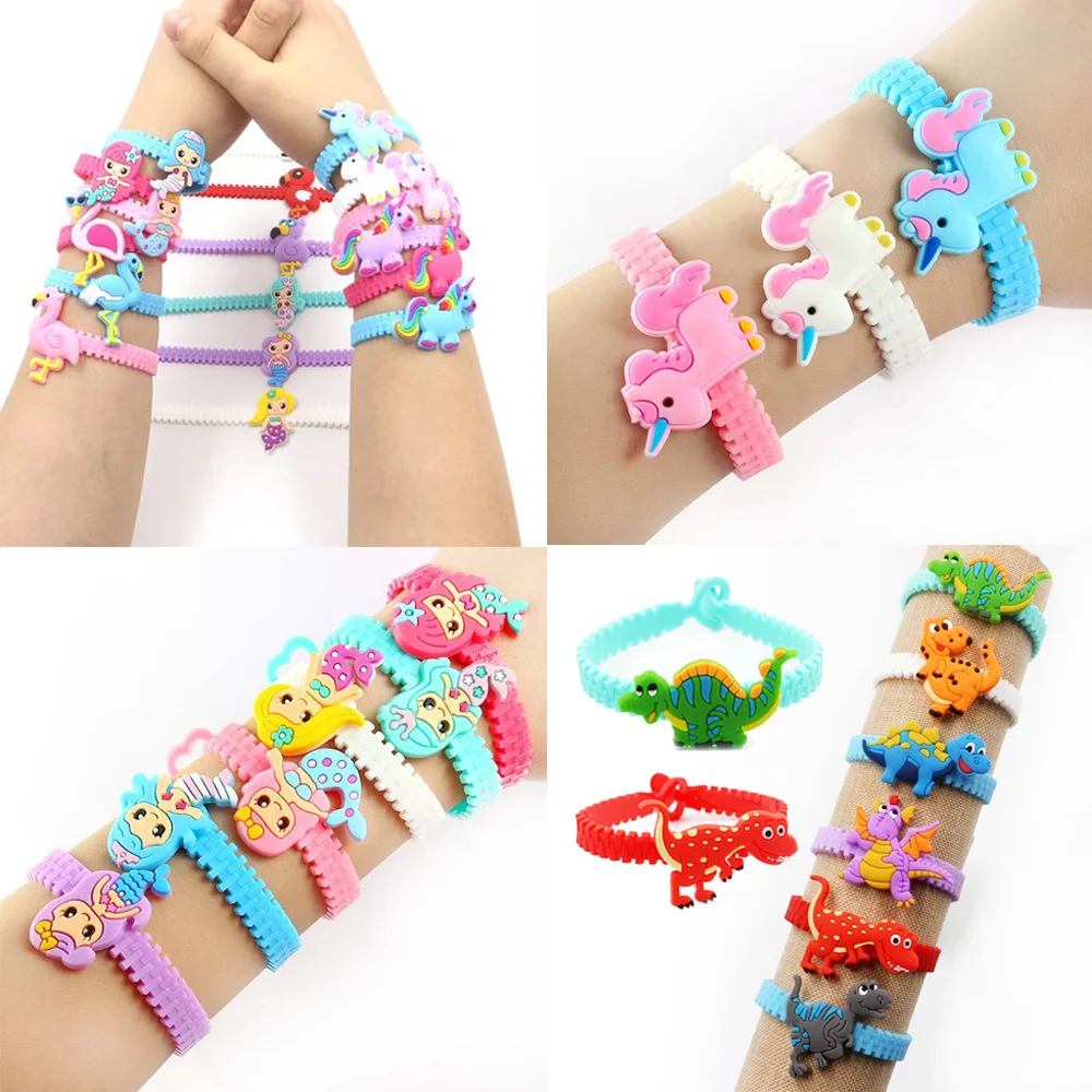 2/10Pcs Dinosaur Rubber Bangle Cute Animal Mermaid Flamingo Bracelet Birthday Holiday Party Kids Children Wristband Favor Hot