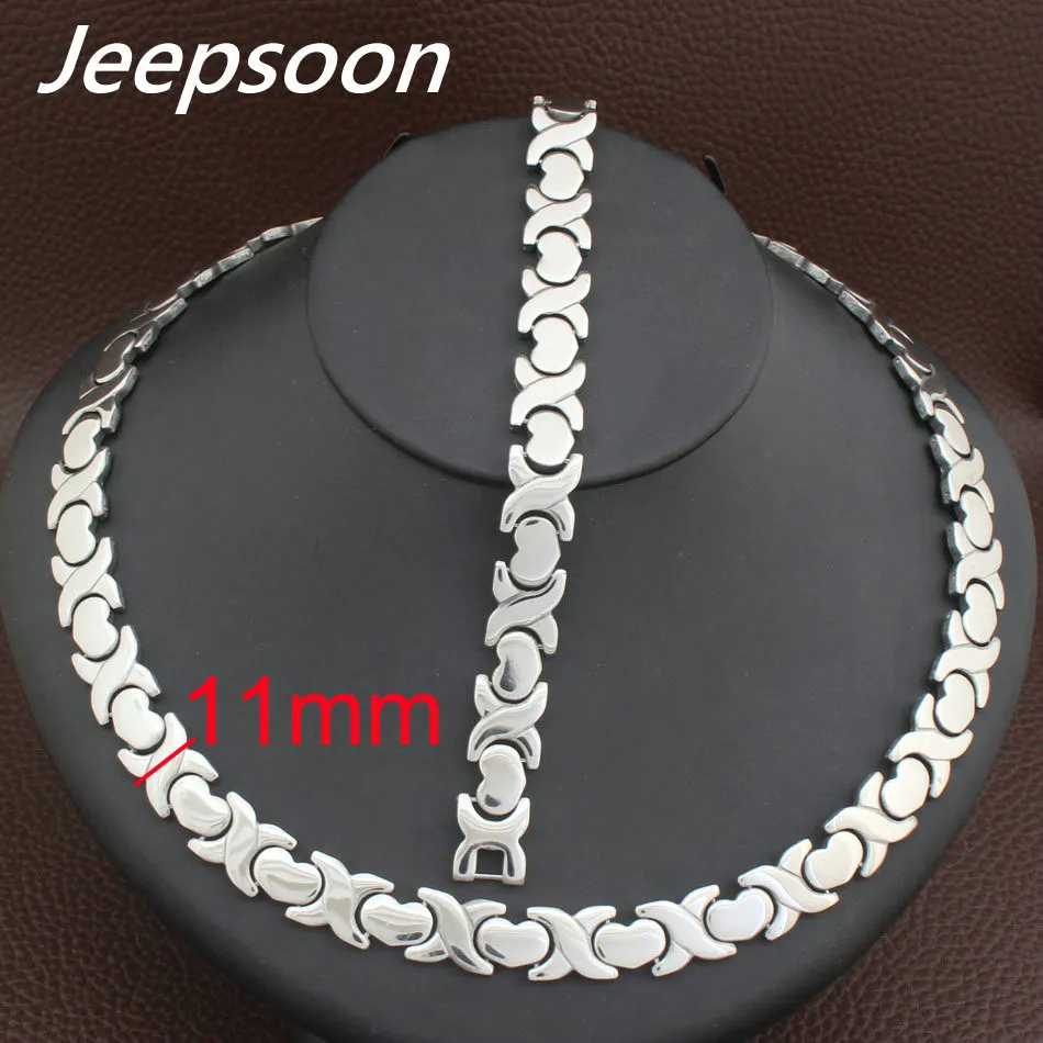 Koop Groothandel Nieuwste Fashion Rvs Zilver en goud kleur 11 MM Hart Ketting En Armband Sieraden SFKFBBEI