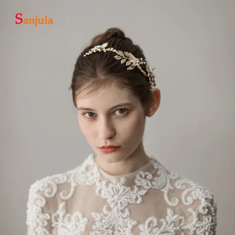Винтажный головной убор с золотыми листьями для невесты блестящие свадебные