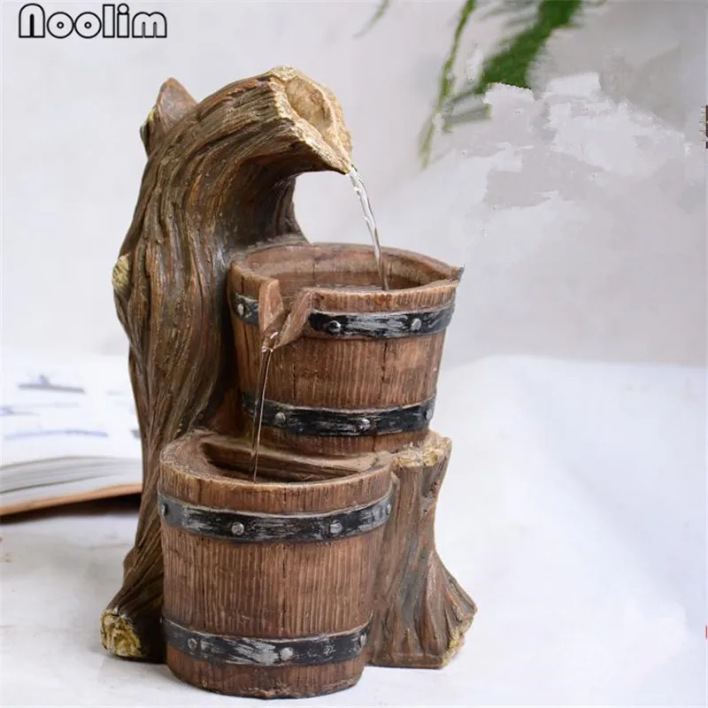 

Resin Wooden Barrel Fountain Water Features Furnishings Home Decoration Crafts Birthday Gift Feng Shui Ornaments Creative Decor