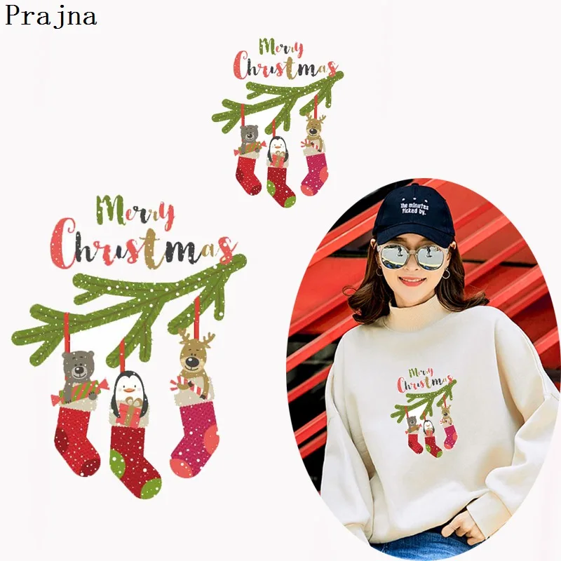 

Prajna Cartoon Patch Iron On Transfers Christmas Socks Transfers PVC Cartoon Printed Vinyl Patches For Christmas Clothing Decor