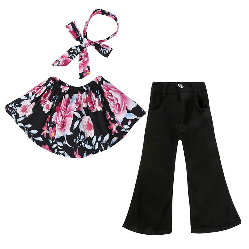 Fashion Floral Girls Suit 3pcs Girls Clothing Set Cotton Prints Tops