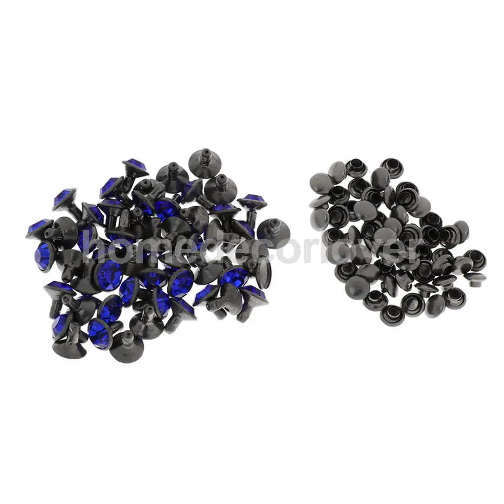 50 Sets Blue Rhinestone Rivets Crystal  Rivets Spots Studs Double Cap for DIY Leather Craft Clothes Bag Shoes Decor