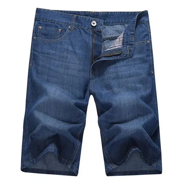 Knee Length Men's Cotton Straight Denim Shorts New Summer Solid Thin Short Jeans Men Shortsin