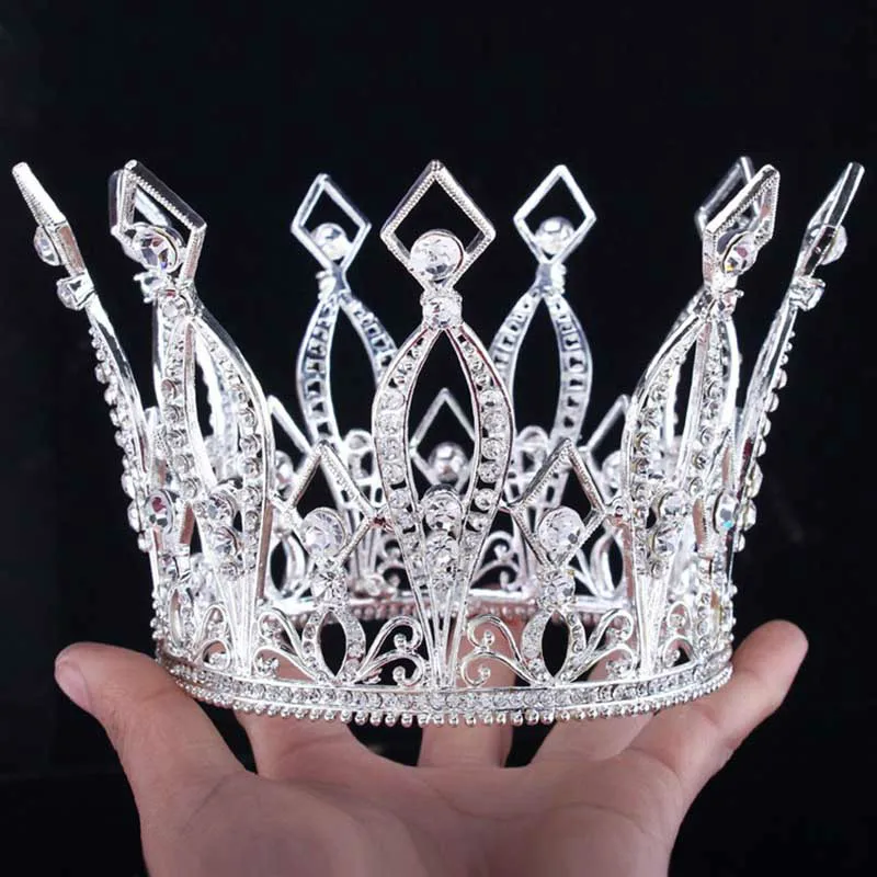 Полный круг King Queen корона диадемы de Noiva головной убор металлические стразы лента