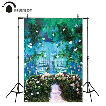

Allenjoy backgrounds for photography studio Romantic wedding decoration flowers plants iron gate candles backdrop photocall