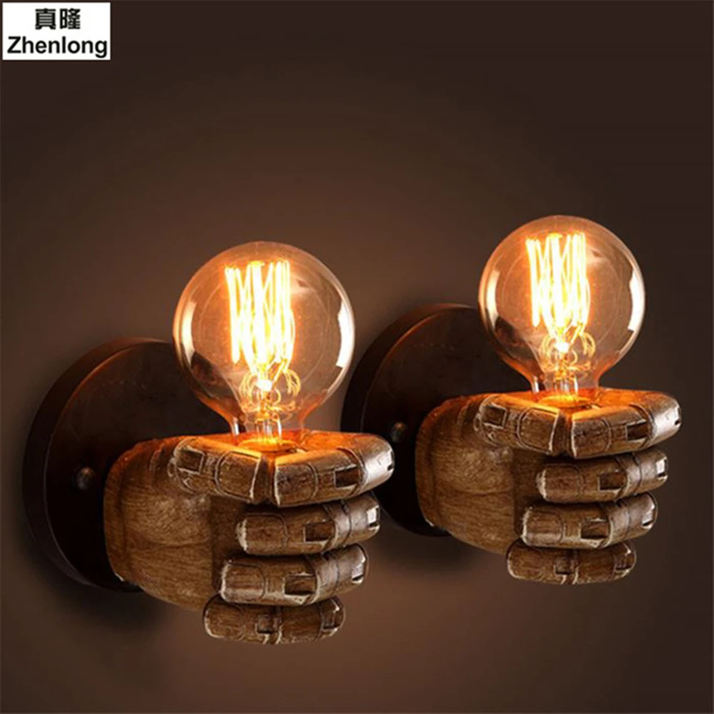 

Steel Retro Creative Fist Shape Wall Lamp E27 Lamp Holder Fixtures Industrial Style Personality Loft Industrial Vintage Wall Led