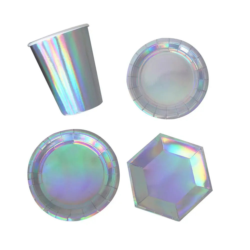 

Laser Paper Cup Dish Dinner Tableware Plates Cups Disposable Tableware Party Decoration