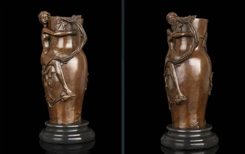 

Art Deco Sculpture Flower Vase With Nude Woman Bronze Statue