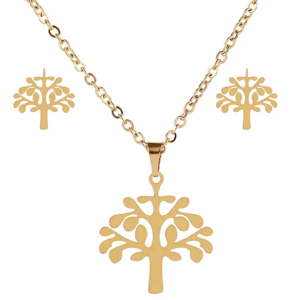 Женский комплект из колье и серёг нержавеющей стали|jewelry sets|wholesale jewelry settree of life |