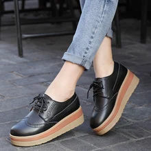 Bullock Стиль женские тонкие туфли модные Винтаж Brogue резные Обувь шнурованная для женщин плоская платформа шнуровкой Пояса из натуральной кожи женский Туфли без каблуков