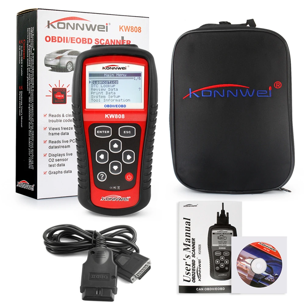 KONNWEI KW808 автоматический сканер Live Data Code Reader контроль двигателя автомобиля диагностический инструмент для CAN и всех современных OBD2 протоколов