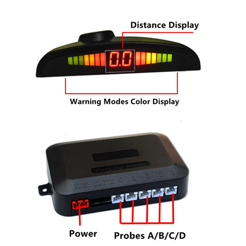 GSPSCN 2.5M Range Car Parking 4 Sensors Reverse Backup Rear Volume Warning Radar System Kit Sound Alarm with LED Display