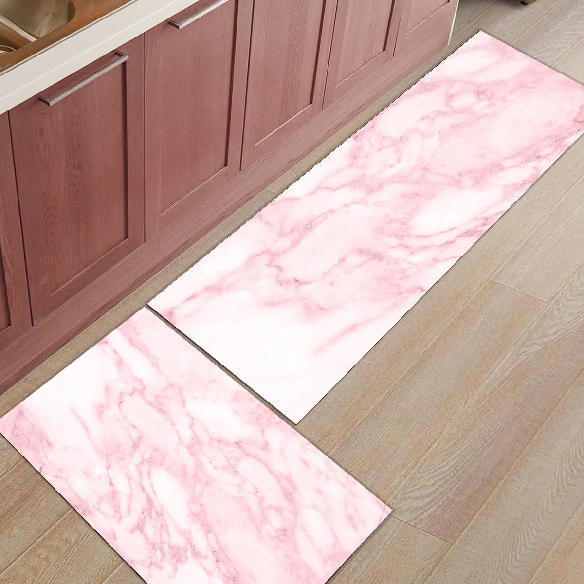 

Pink Marble Elegant Romatic1Bathroom Accessories Set Dirt Debris Mud Trapper Non Slip Backing Floor Carpets Natural Coir Area