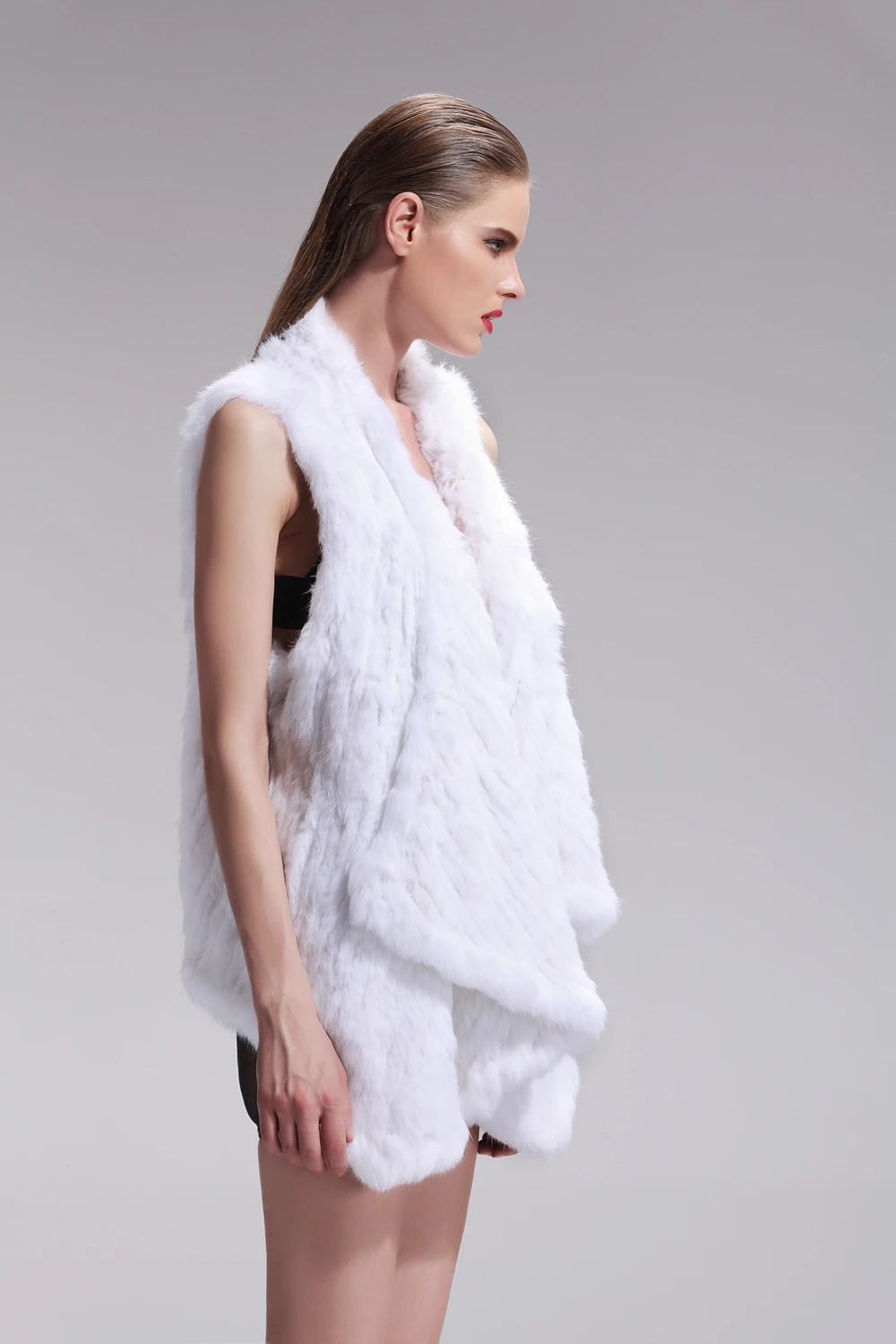 ZY88010 Classic Lady Genuine Knitted Winter Women Rabbit Fur Turn-Down Fur Vest Fur Waistcoat Gilet Outwear long duvet coat