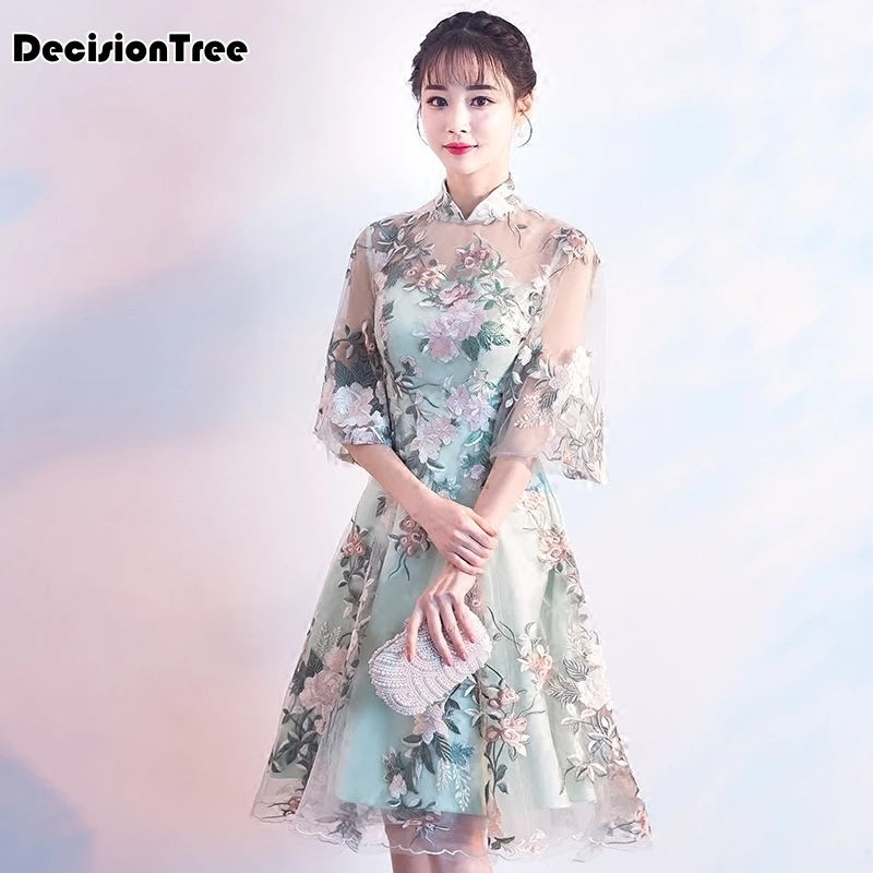 

2019 chinese traditional dress women vintage cheongsam bride toast long qipao oriental dresses retro elegant lace clothes