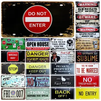 

[SQ-DGLZ] Hot Warning License Plate Store Bar Wall Decoration Tin Sign Vintage Metal Sign Home Decor Painting Plaques Art Poster