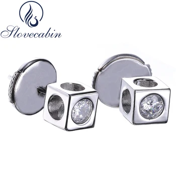 

Slovecabin Real 100% 925 Sterling Silver Le Cube Piamant Stud Earrings For Women Top Quality Sterling-Silver-Jewelry Accessories