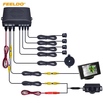 

FEELDO 1Set Car Rearview Parking Sensor + 3.5" Monitor + License Plate Camera Video Parking Sensor System #CT-2155