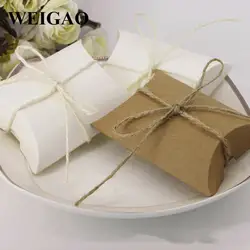 Weigao 50 шт. kraft Бумага Подушка Форма коробка конфет Свадебные подарки упаковку Baby Shower Декор вечере День рождения питания