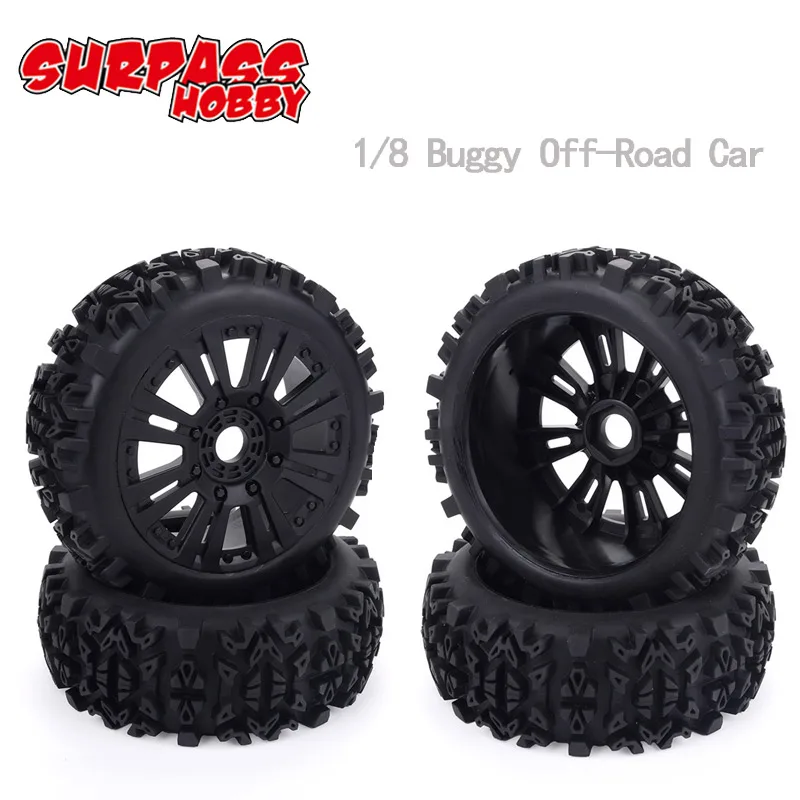 

4pcs 17mm Hub Wheel Rim & Tires Tyre for 1/8 Off-Road RC Car Buggy KYOSHO HPI LOSI HSP GT2 Redcat Axial Traxxas