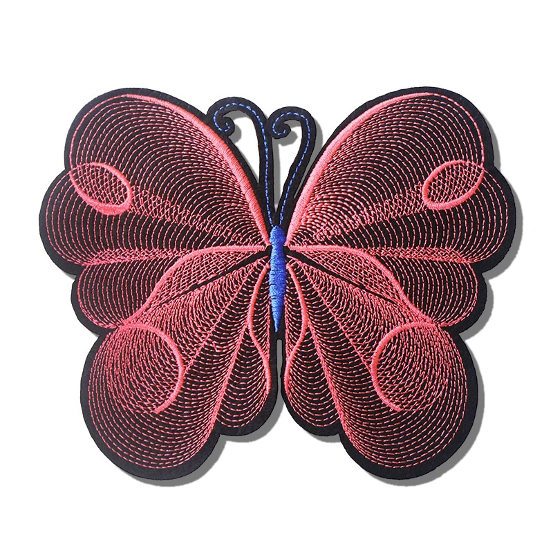 Pink butterfly embroidered applique patch sewing on vintage fabric