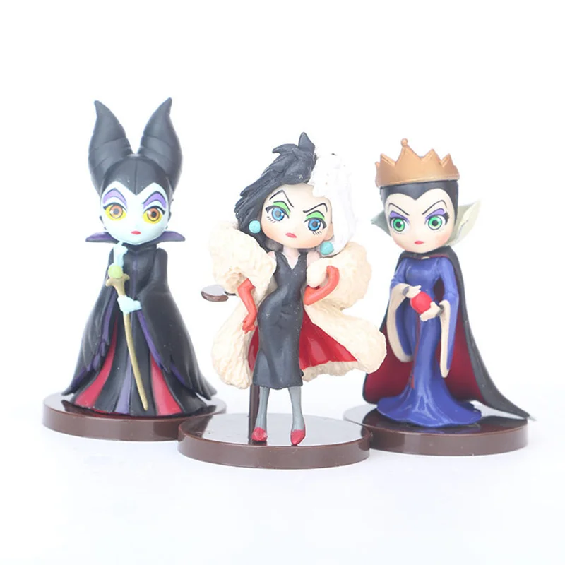 

3Pcs/Set Disney Cartoon Q posket Petit Villains Maleficent Cruella de Vil Queen Action Figure toys For Children Christmas gift