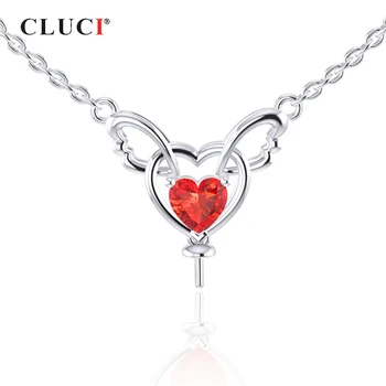 

CLUCI Silver 925 Big Red Heart Zircon Pendant Necklace 925 Sterling Silver Pearl Mounting Valentine Day Gift for Women SN056SB