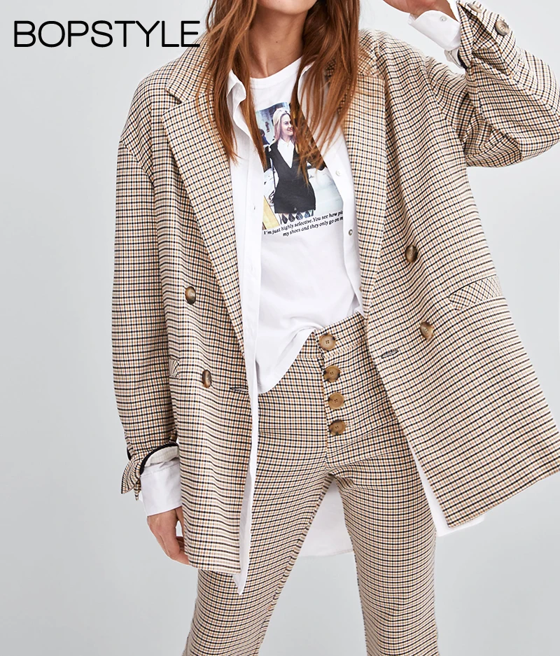 Double breasted Gingham Checkered Blazer Back Vent + High