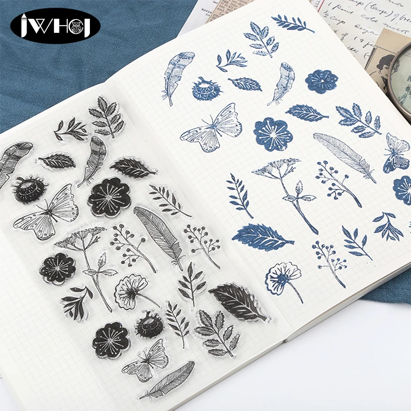 

Flowers leaves butterfly silicone stamp transparent soft stamps for scrapbooking Handmade card diy stamp Photo Album Craft gift