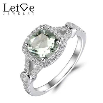 

Leige Jewelry Natural Green Amethyst Ring Green Wedding Engagement Rings for Women 925 Sterling Silver Anniversary Gift