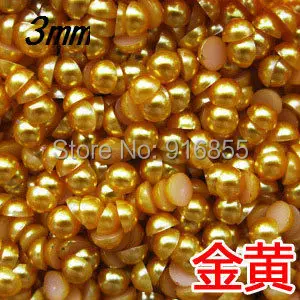 

Free shipping 10000pcs 3mm craft half round flatback gold color ABS resin imitation pearls beads for DIY nail art decoration