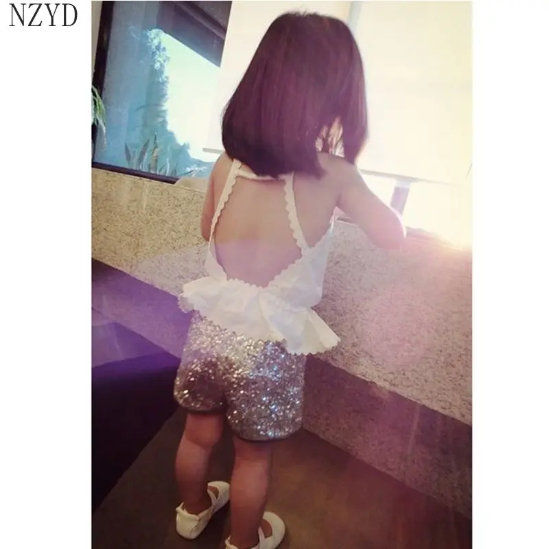 

2017 New Fashion Summer Baby Girls Two Pieces Suit Children Condole Belt Vest+Pants Suit Europe Style Cute Kids Clothes DC167