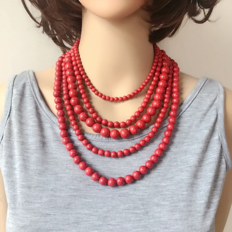 New Statement Chunky Five Layers Acrylic Marble Beads Collar Necklace 3 Colors For Women Women Necklace