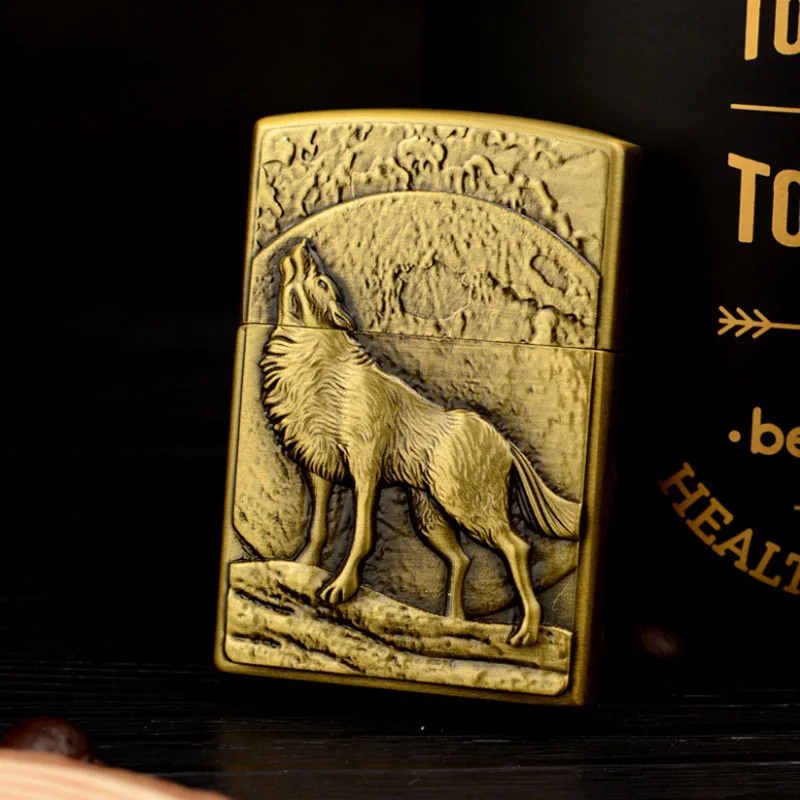 

Retro Metal Carving Lighters Refillable Windproof lighter Relief Wolf Cigarette Lighter Vintage Inflatable Gas Butane Fire