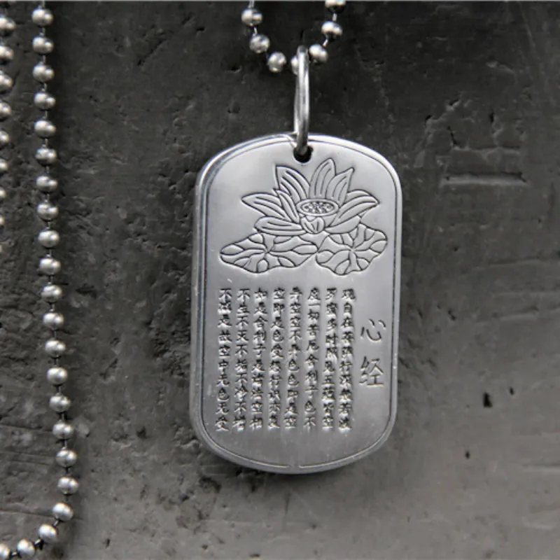 999 Sterling Silver Heart Sutra Script Men And Women Necklace Student Tag Pendant With Lotus Carved Drop Shipping 18.80G |