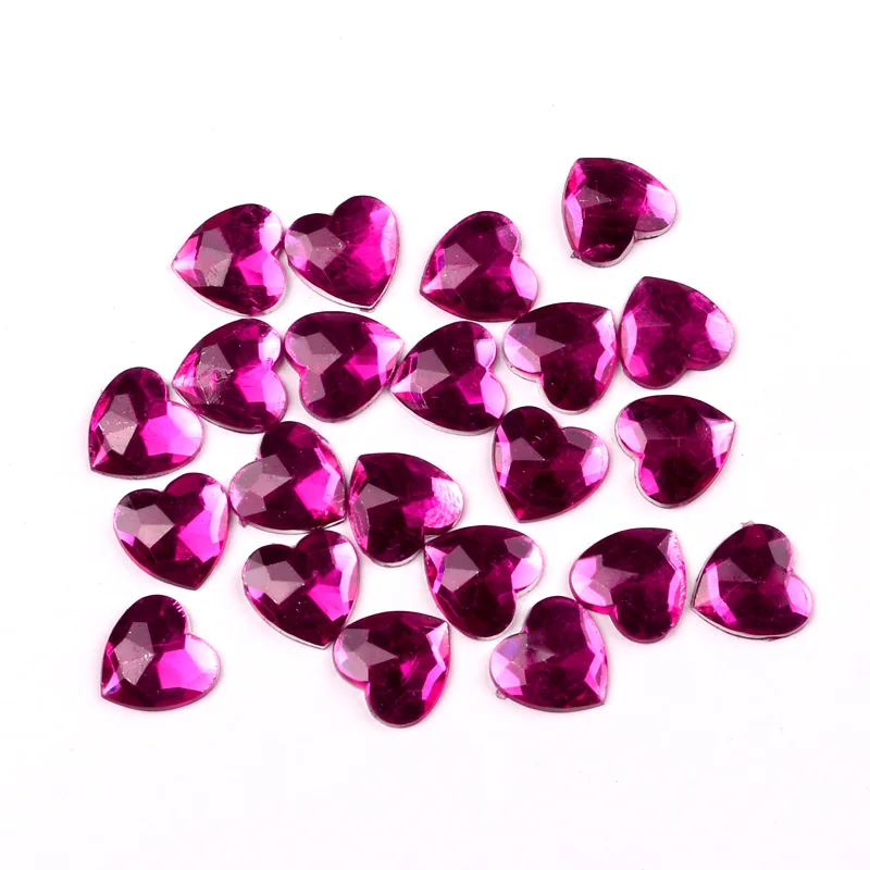200Pcs Fuchsia Heart Acrylic Decoration Crafts Beads Flatback Cabochon Scrapbook DIY For Clothes Embellishments Accessories